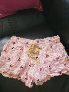 Bouquet Embroidered Sleep Shorts XS Anthropologie Pure & Good